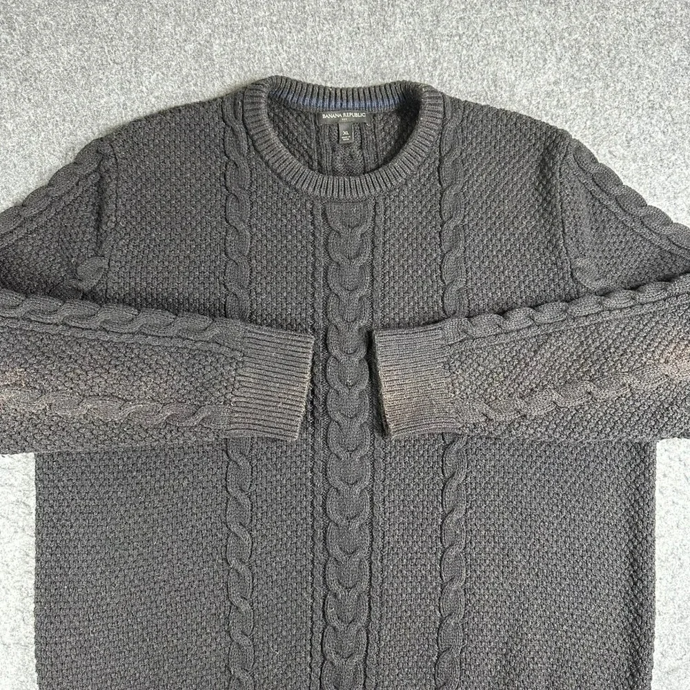 Banana Republic Mens Cable Knit Grandpa Sweater XL Dark‎ Gray Wool Blend